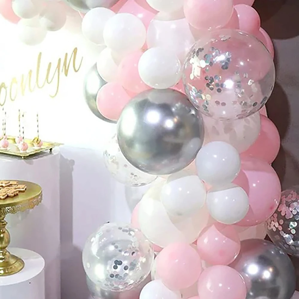 طقم قوس بالونات من اللاتكس ، وردي ، فضي ، أبيض ، أعياد الميلاد ، الزفاف ، الكشف عن الجنس ، حفلة العزوبية ، لم شمل الأسرة ، #3