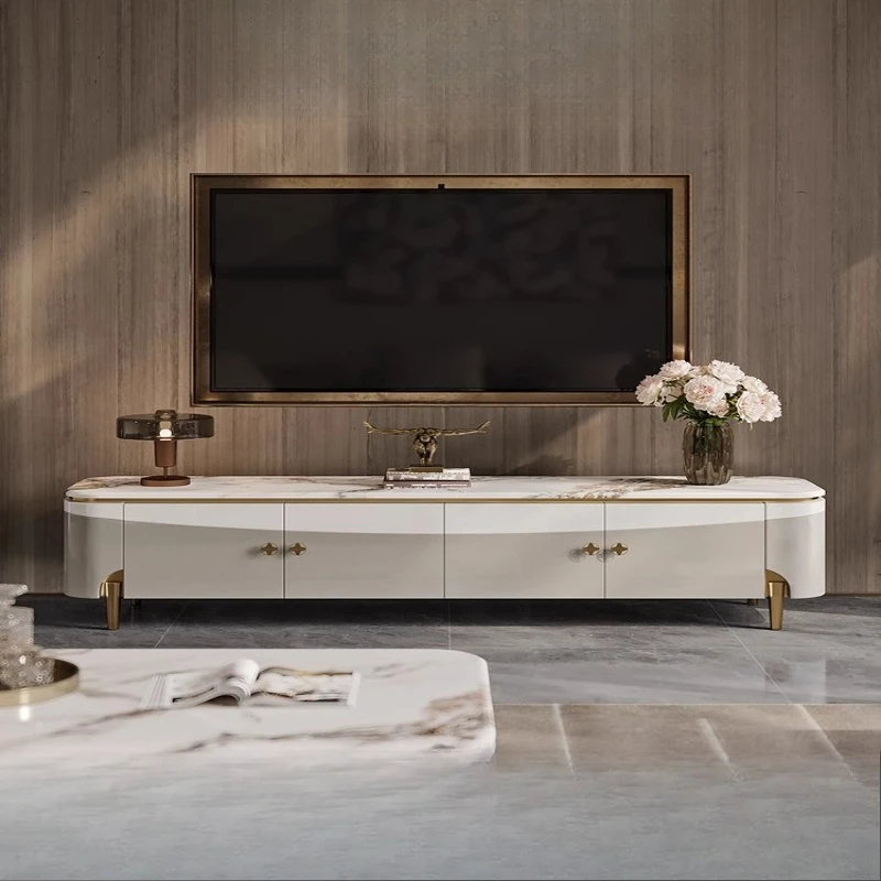 

Light luxury TV cabinet, high-end living room custom modern fashion high-end bright marble paint floor cabinet coffee table