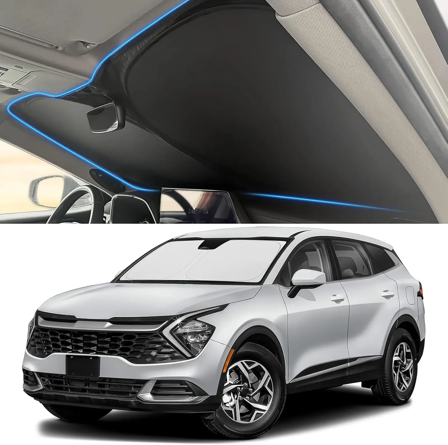 

Windshield Sun Shade for Kia 2023 2024 2025 Sportage Accessories (OEM Size) Auto Interior Front Window Sun Visor Heat Protection