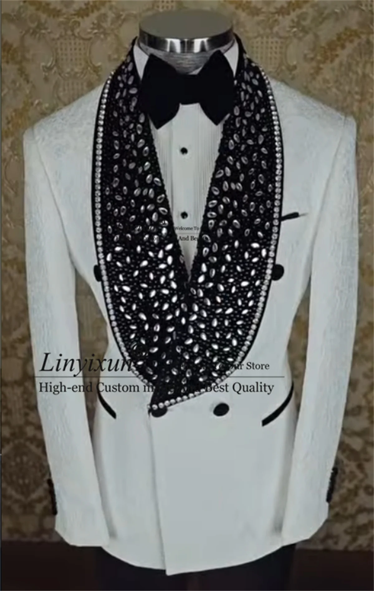 

Роскошный мужской костюм с кристаллами и стразами, двубортный, приталенный, для жениха, на выпускной, смокинг, индивидуальный пошив, комплект из 2 предметов, пиджак для жениха, для вечеринки, Ropa Hombre