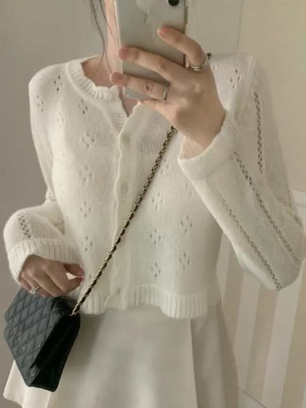 

Korean Sle Women's Knitted Open Cardigan Long Sleeve Round Neck Slim Fit Single Button Spring New Arrival Fashionable Top