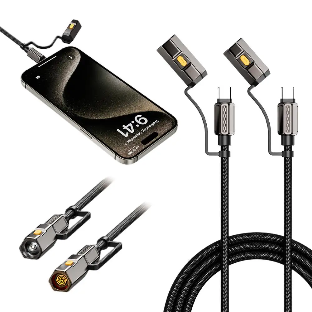240W 4-in-1 Charging Cable With Flashlight & Lighter 480Mbps Data Transmission for iphone 17/16/15 Pro Max Type C To Type C
