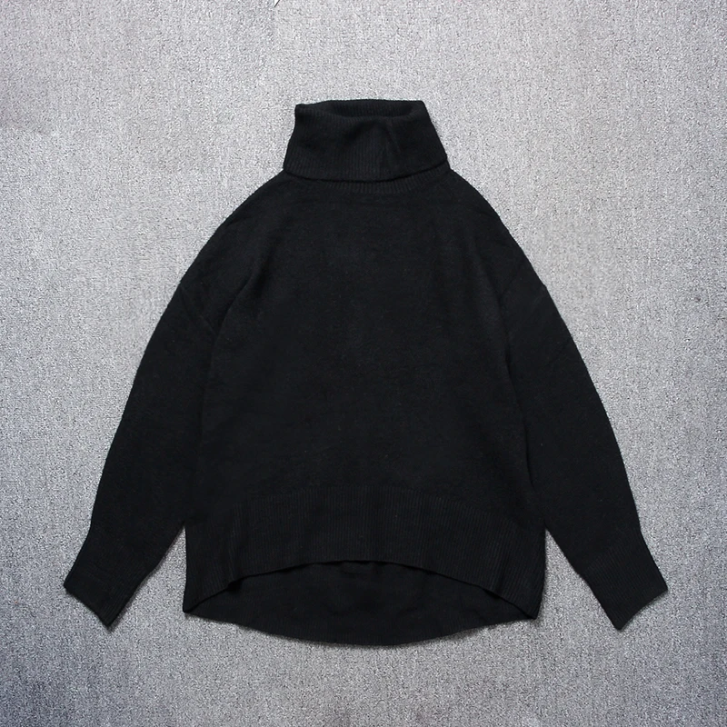 Suéter feminino solto de gola alta plus size novo outono inverno cor elástica frontal ort ba longo malhas femininas