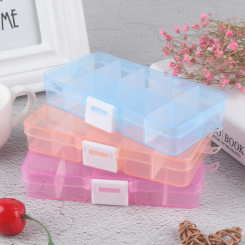 Detachable Plastic Box PP Transparent Lidded Jewelry Tool Organizer 10 Compartments Plastic Storage Box Jewelry Container