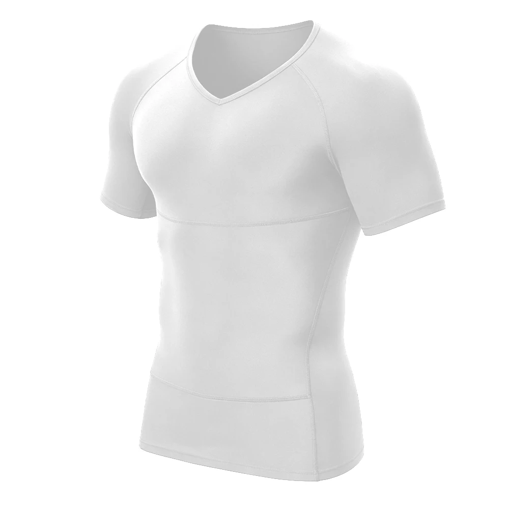 Men's V-Neck Compression Short Sleeve Tee -Chest & Abdomen Slimming, Hides Male Chest, Fitness & Outdoor Sports Wear