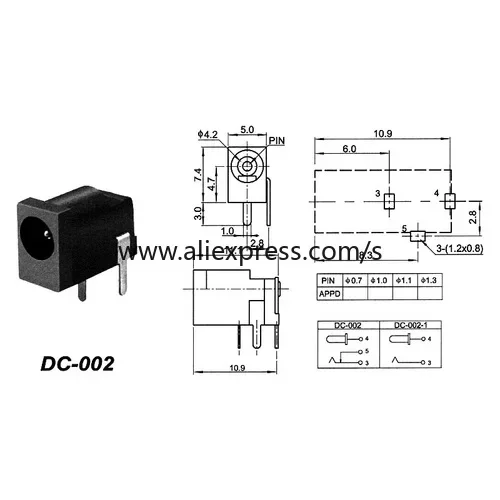 10ชิ้นซ็อกเก็ตไฟ5.5*2.1แหล่งจ่ายไฟ DC-005B ซ็อกเก็ตไฟ5.5x2.5mm