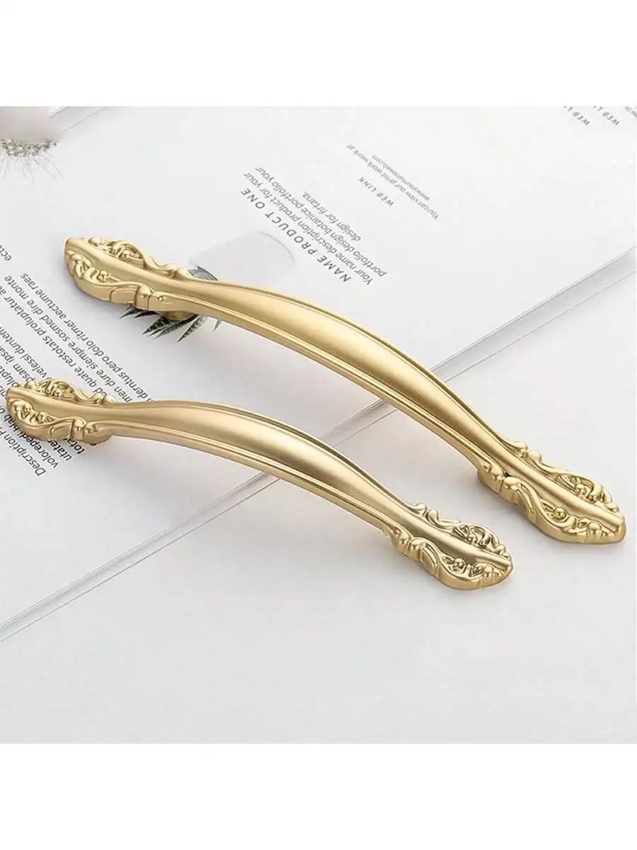 10 Pieces of Brushed Golden Cabinet Handles - Modern and Elegant Kitchen Drawer and Wardrobe Door Knobs - Metal, Multiple Compon