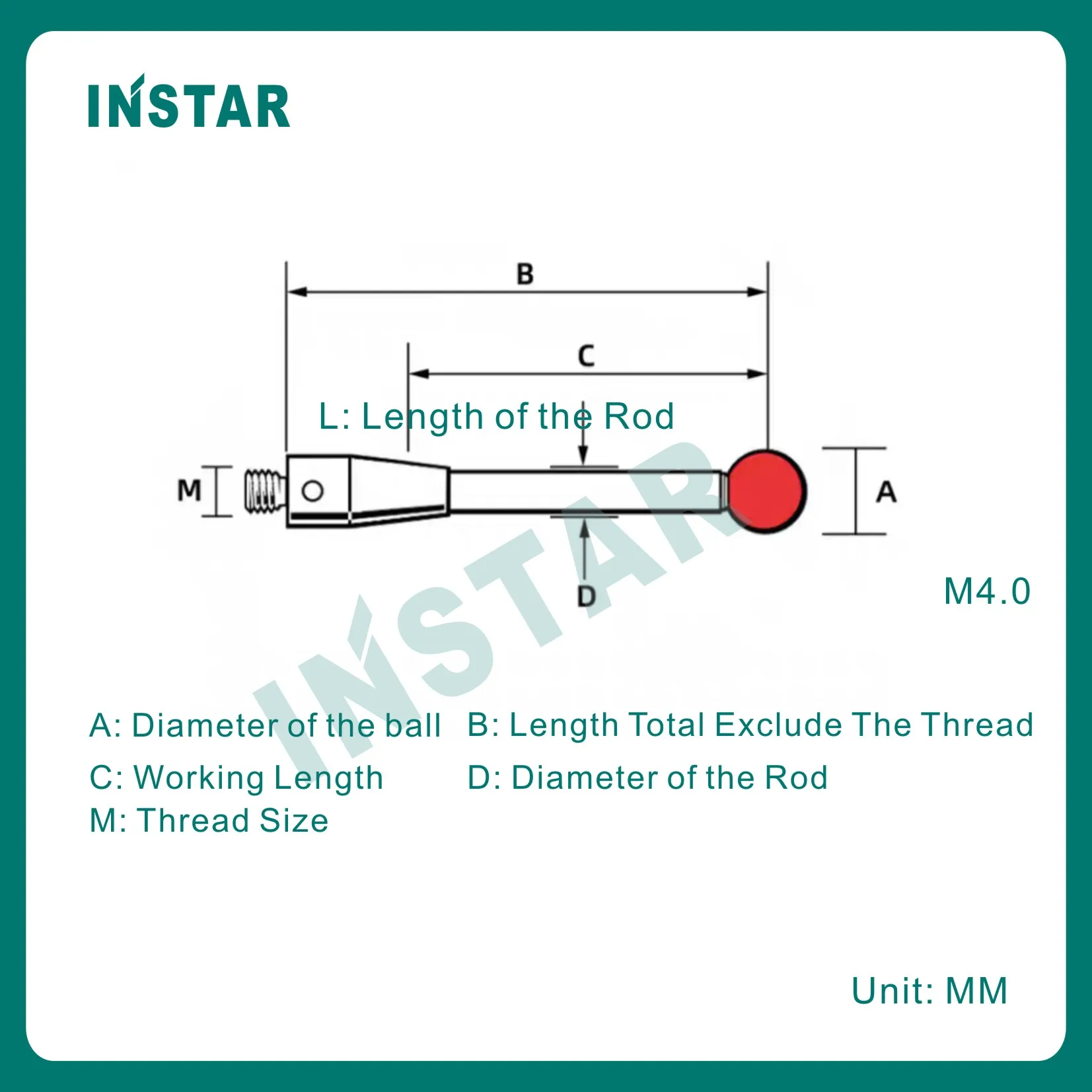 INSTAR sonda di misurazione a tre Coordinate M4 D1.0 D2.0 D3 sonda rubino indicatore quadrante industriale in carburo di tungsteno CNC