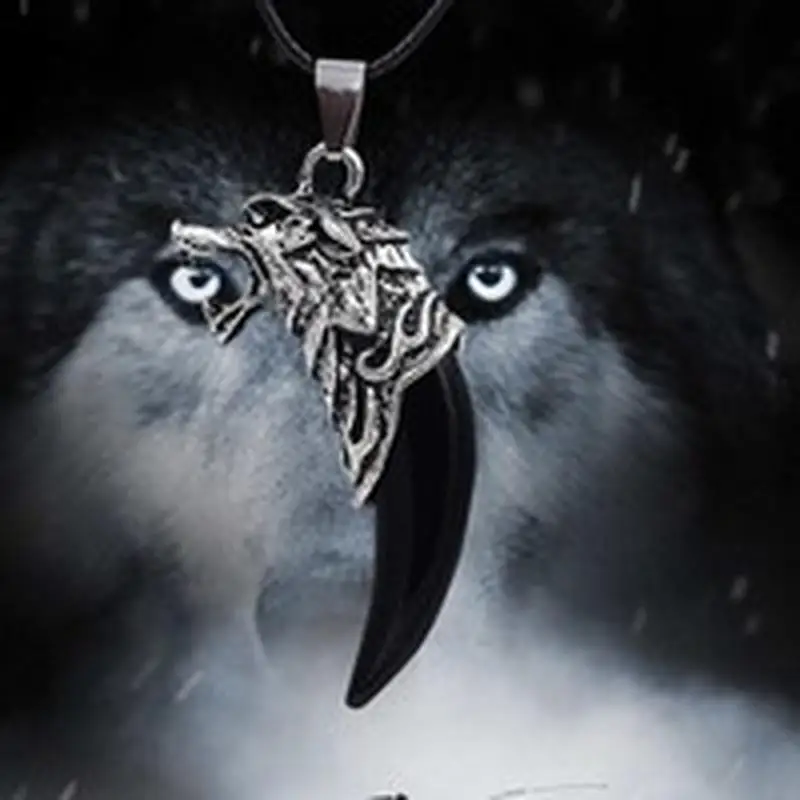 Men's Tribal White Stark Wolf Fang Tooth Silver Boho Pendant Necklace