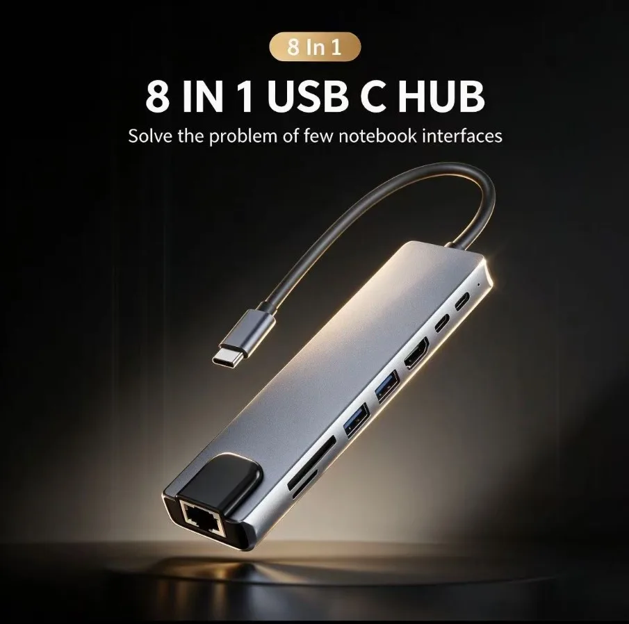 8 in 1 USB C HUB 3.0 Type C Splitter 4K HDMI-compatible Docking Station PD SD TF RJ45 100Mbps for Macbook Air M1 iPad Pro Laptop