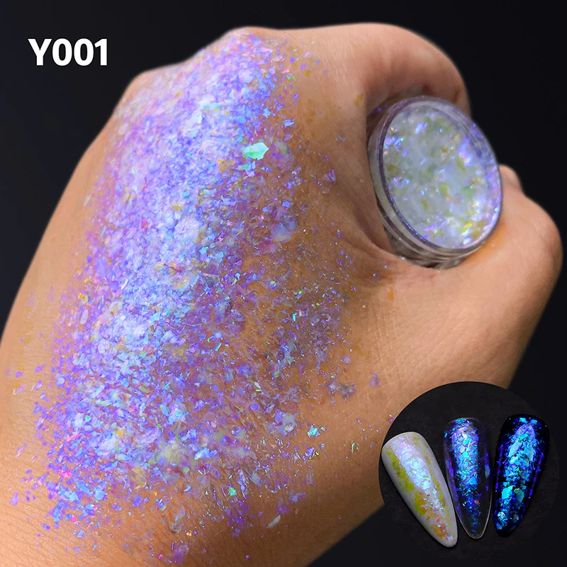 Doos Lovertjes Opaal Poeder Kleur Reflecterende Acryl Poeder Glitter Voor Nagels 0.3G Manicure Kunst Glitter Decoratie