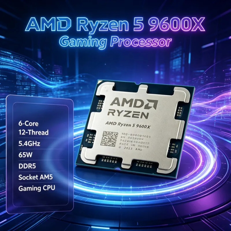 Ryzen 5 9600X AMD DDR5 Gaming Processor 5.4GHz 6-Core 12-Thread 65W 4nm Socket AM5 L3 32M Tpye-C