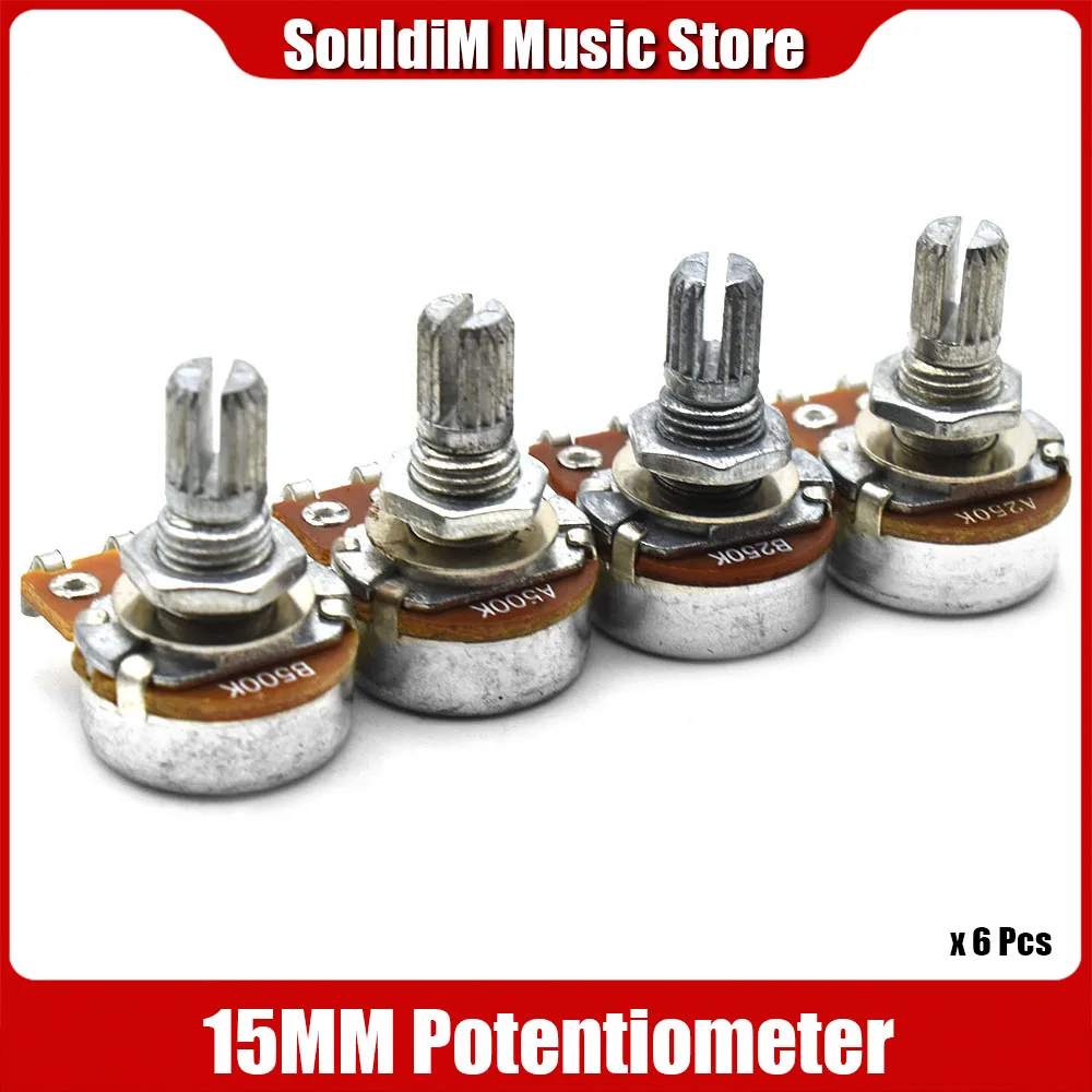 6pcs A500K/250K Splined Pot Electric Guitar Bass Effect Amp Tone Volume 15mm Shaft Parts