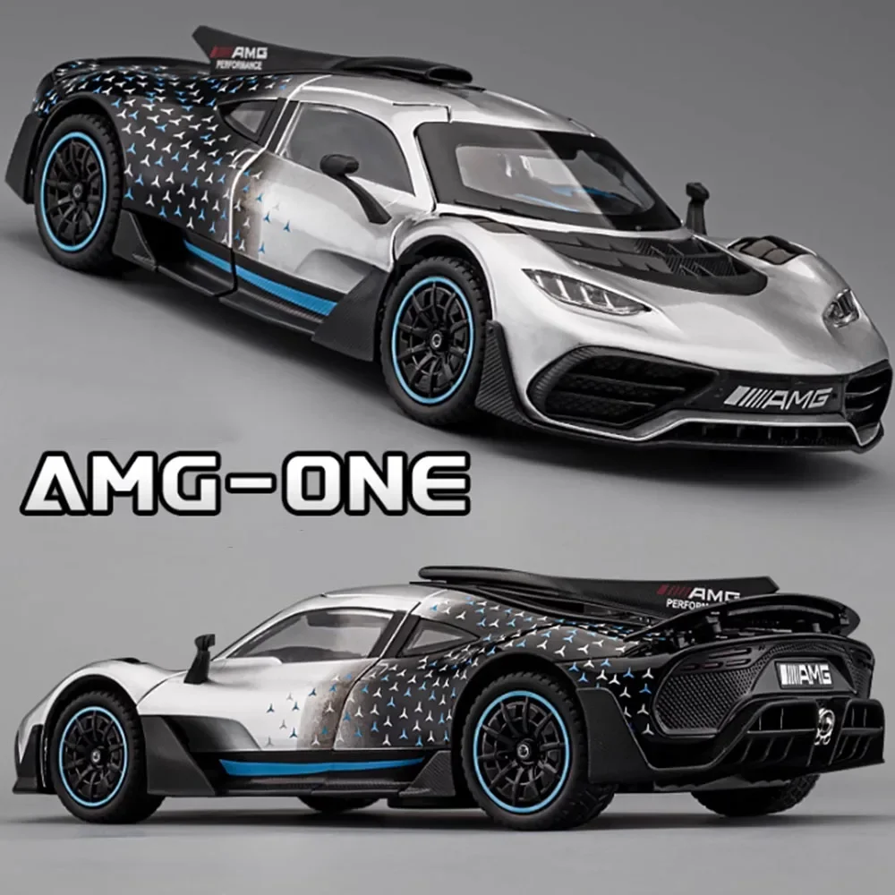 子供用ダイキャストモデルベンツAMG ONE合金おもちゃ,光と音,オープンゴム製タイヤ,クリスマスプレゼント,1:24