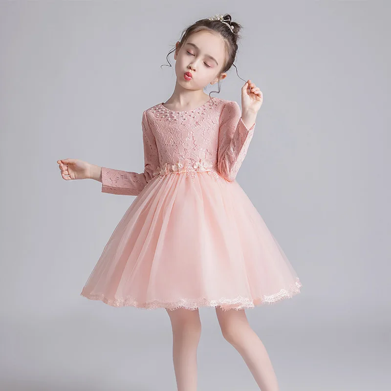 Girl Christening Evening Princess Dresses Women Elegant Party from 5 8 to 9 12 Years Old Kids Winter Long Sleeve Lace Blue Dress