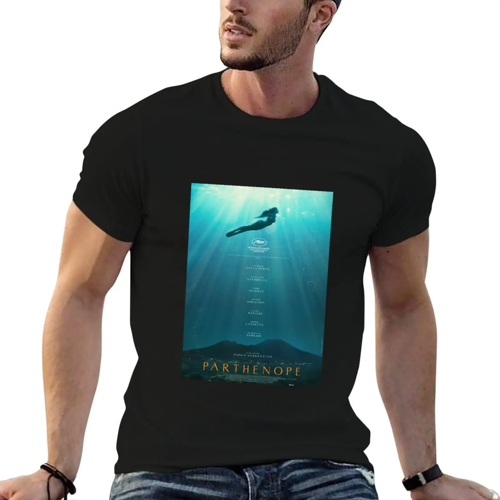 Camiseta masculina com estampa de cinema parthenope, sorrentino, camiseta masculina de algodão 100%, camiseta masculina lisa