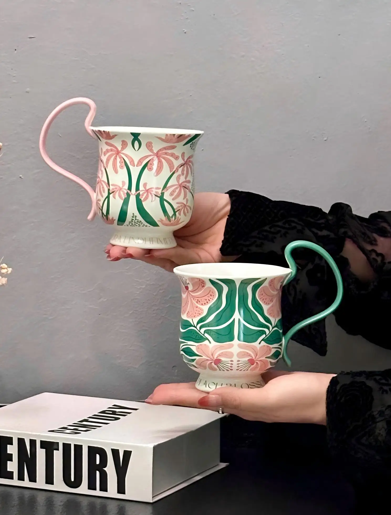 Nili Man Ceramic Floral Patterned Mug Office Coffee Milk Cup Couple's Mug High Aesthetic Value Creative Design Single Ear Handle