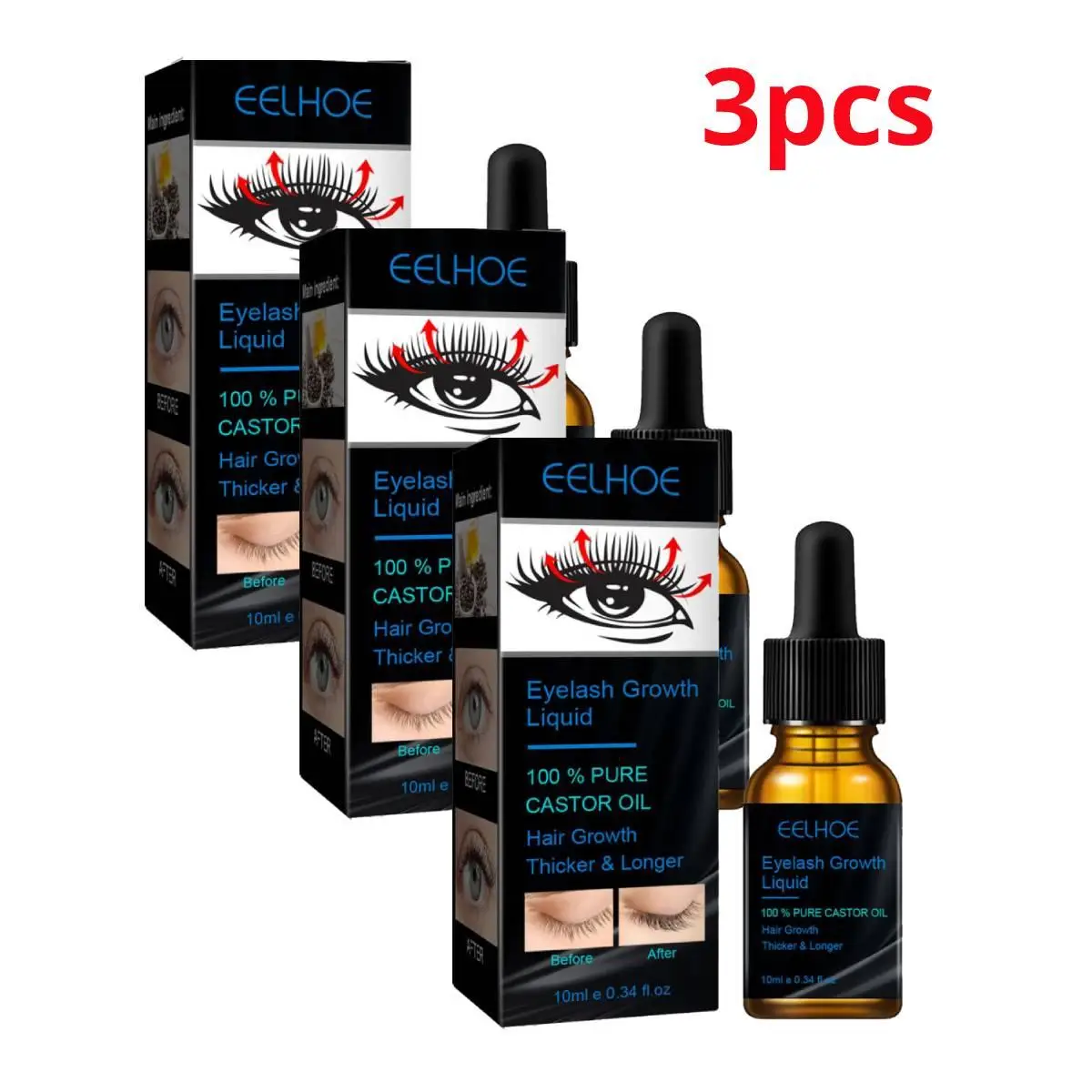 3Set Castor Oil For Hair Growth Serum Eyelash Growth Lifting Eyelashes Thick Eyebrow Growth Enhance Eye Lashes Serum Mascara