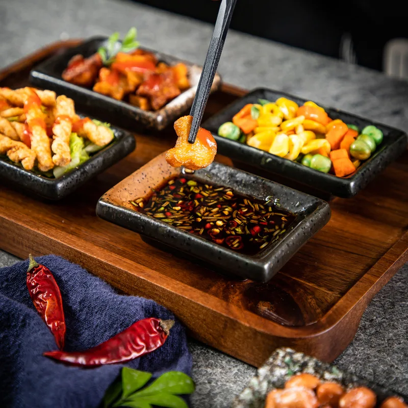 Sauce Rectangular Plate Household Tableware New Commercial Seasoning Disc Mustard and Soy Sauce Small Plate Cooking Ceramic Disc