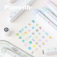 Marca de sello de múltiples cabezales para álbum de recortes, diario, juego de sellos tipo bolígrafo desmontable para planificador, decoración artesanal, sellos de dibujos animados Kawaii, 6 uds.