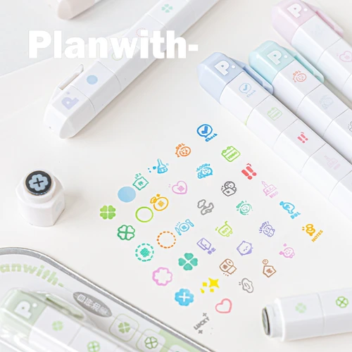 Marca de sello de múltiples cabezales para álbum de recortes, diario, juego de sellos tipo bolígrafo desmontable para planificador, decoración artesanal, sellos de dibujos animados Kawaii, 6 uds.