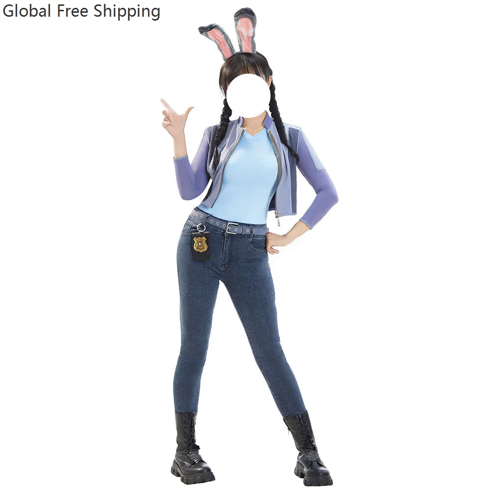 

Rabbit Cosplay Police Officer Costume Anime Ears And Tail Jacket T-shirt Set Props Halloween Halloween Party Girl Sweet Uniform