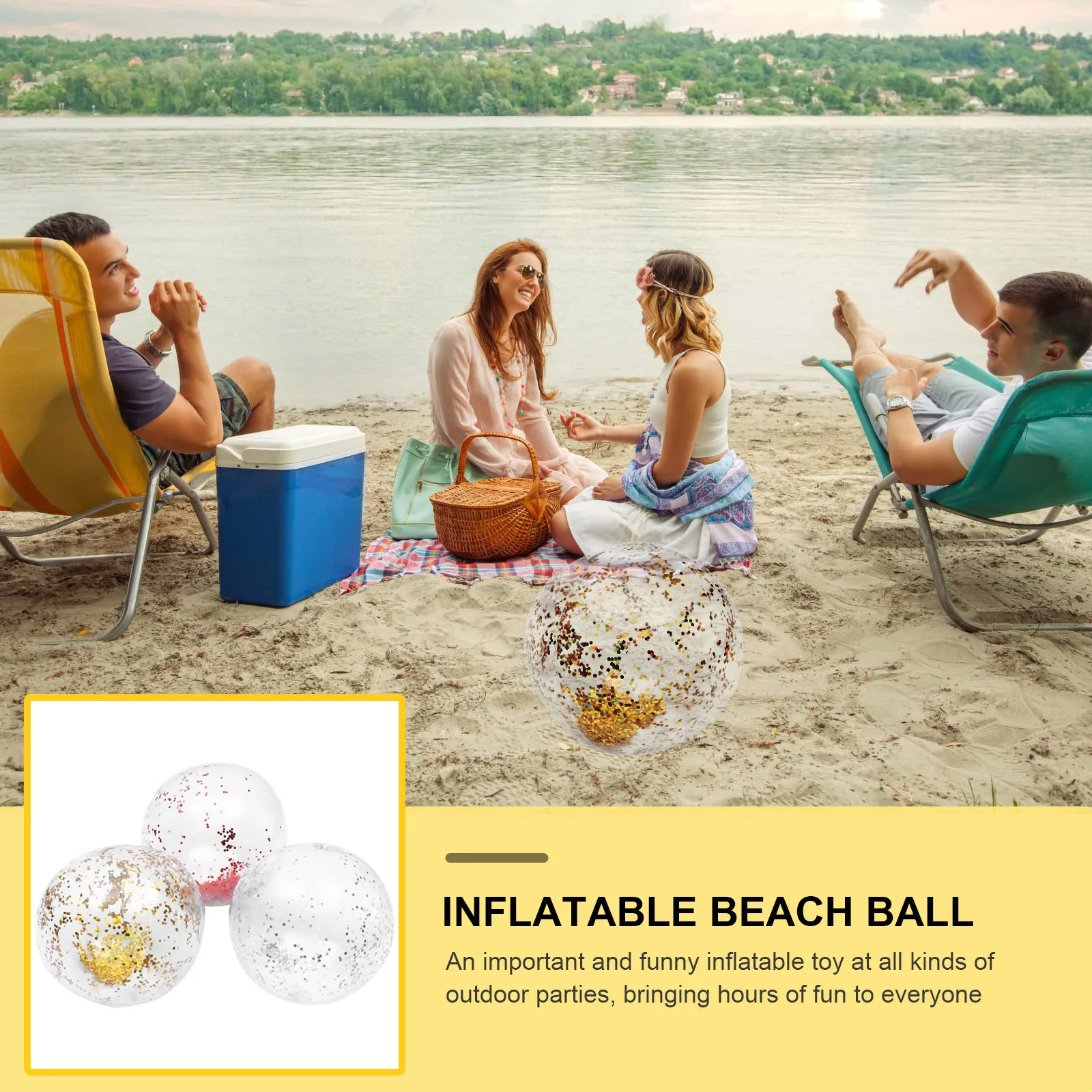 Pelotas de playa inflables de PVC, diseño de lentejuelas, pelota colorida duradera para fiesta al aire libre, juguete de agua, 3 uds.