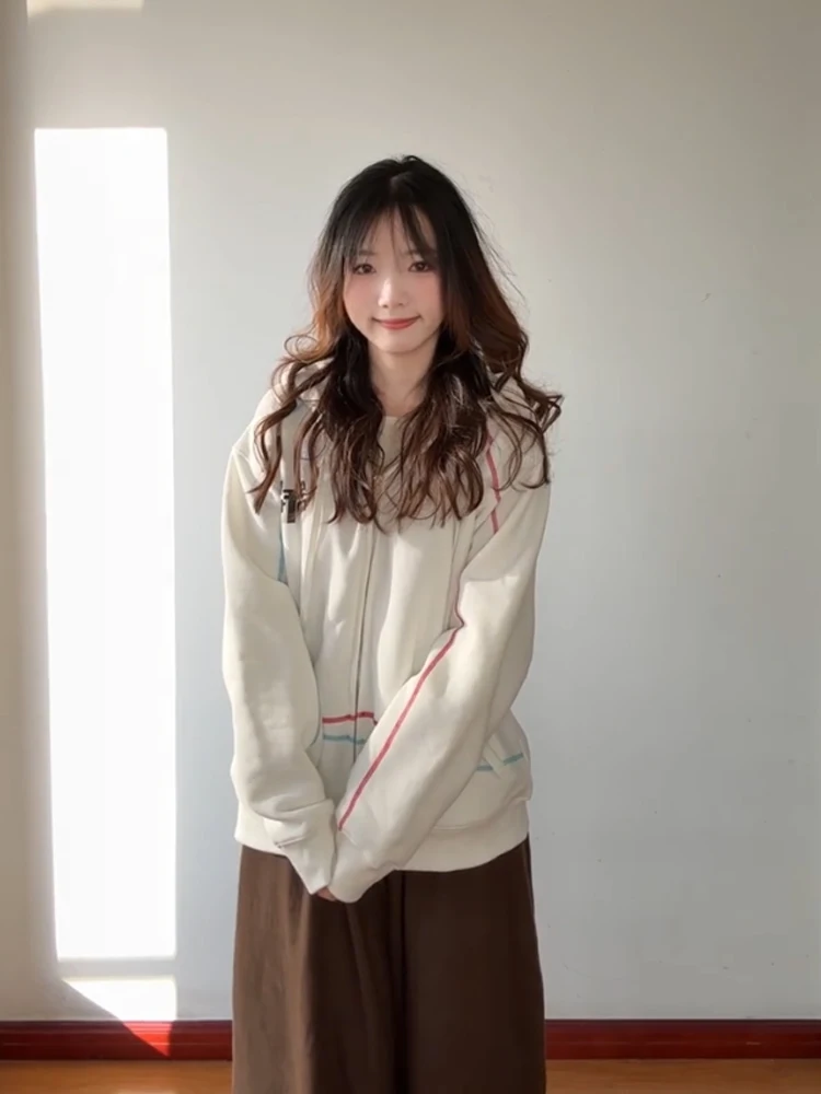 American sle thiened fce com capuz aberto cardigan feminino outono inverno zíper jaet casual confortável solto ajuste camisola