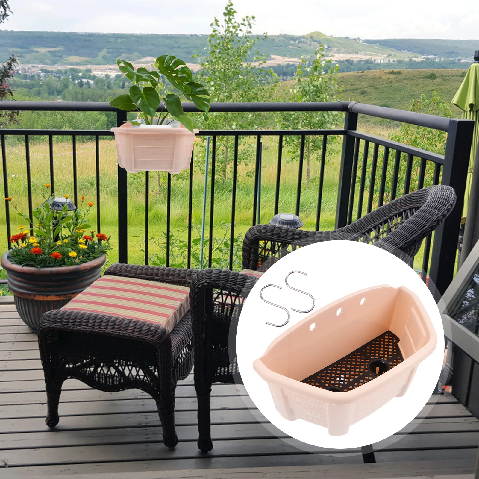 

Hanging Flower Pot Floral Plastic Fence Planter Flowerpot Bucket for Flowers Growing Pots Indoor