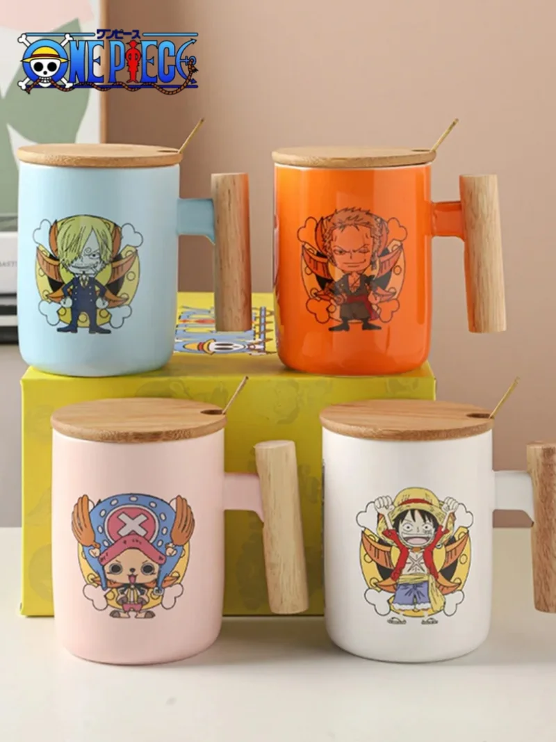 One Piece Mug With Lid Scoop Cartoon Coffee Mug Luffy Tony Ceramic Cup Thermostatic Coaster Practical Birthday Xmas Gifts