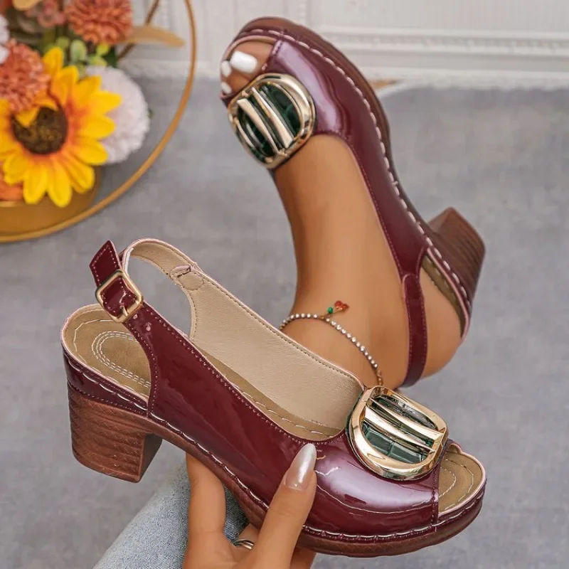 Sommer Neue Damen Mode Metall-Hochabsatz-Sandalen Gladiator Lässige Vielseitige Peeptoe-Sandalen Römische High Heels Damenschuhe – Detail 7