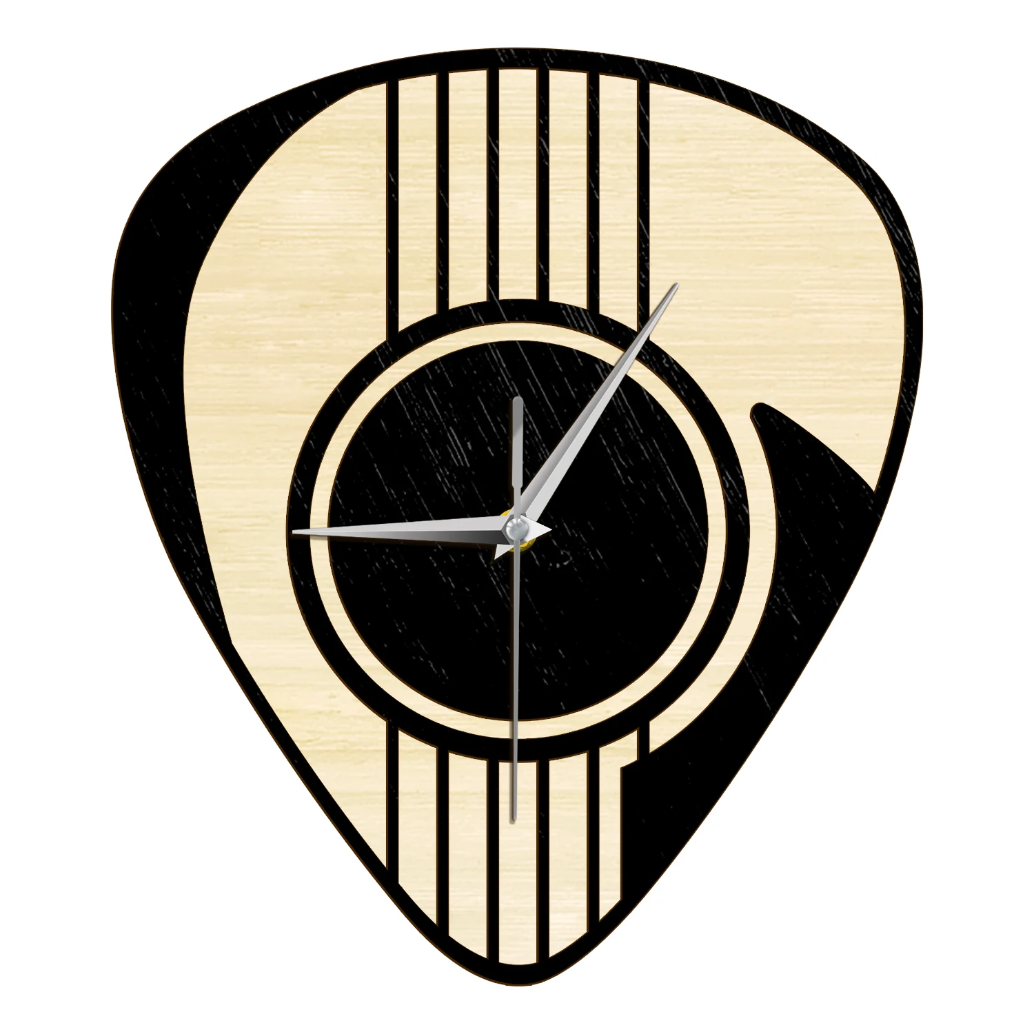 Guitar Pick Shaped Wooden Wall Clock for Rock Band Music Studio Silent Non Ticking Quartz Clock for Guitar Player Guitarist Gift