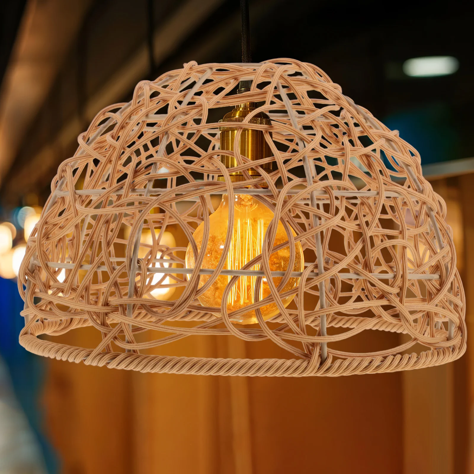 

Абажур ручной работы из искусственного ротанга, современный подвесной светильник в стиле бохо, абажур, декоративный подвесной светильник для фермерской столовой, кухни