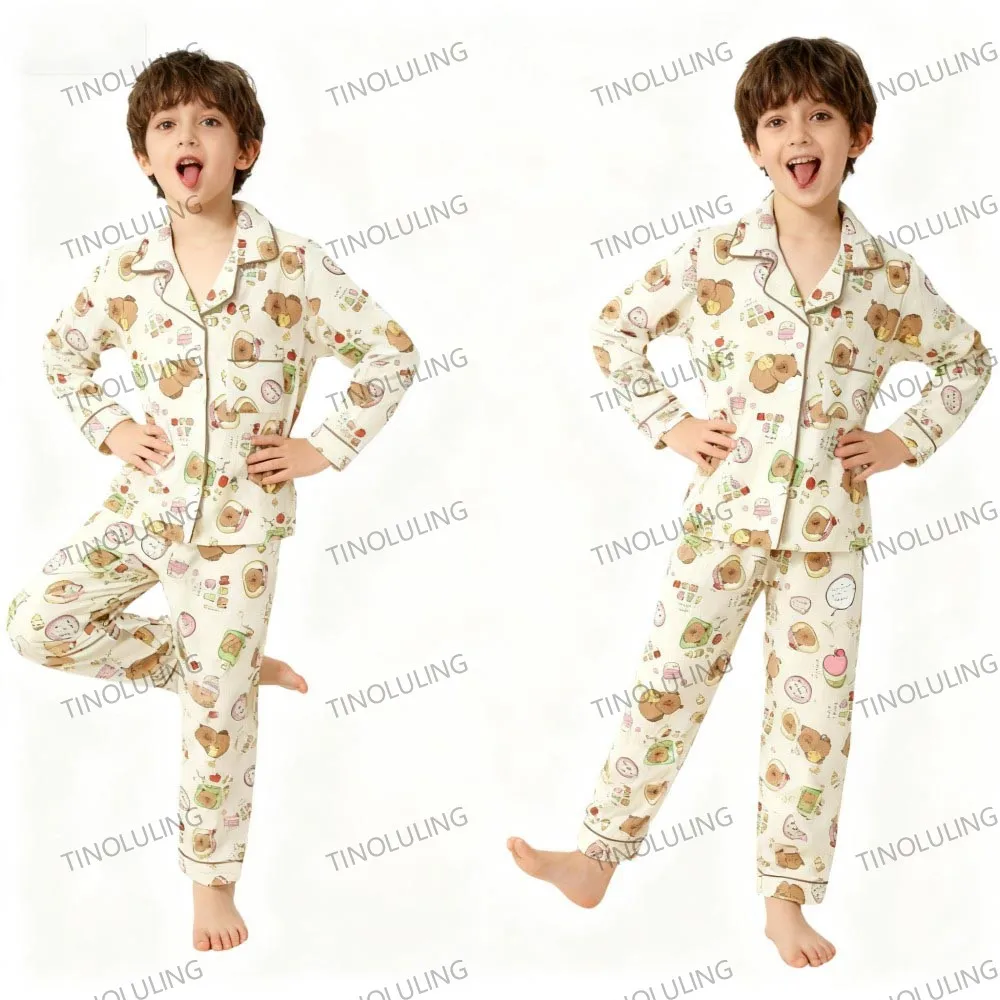 2pcs Princess Bow Print Pyjama Spring Autumn Kids Pajamas Boys Girls Long Sleeve Top & Pants Set Cartoon Comfy Casual Loungewear view 5