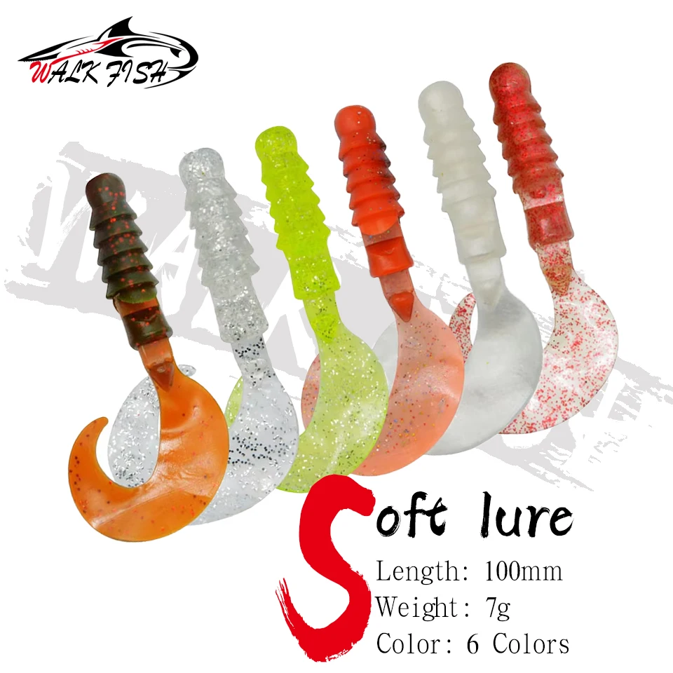 WALK FISH 4 Stück 100mm 7g Weiche Kunstköder Wurm aus PVC für Seebarsch, Weißer Messerköder, Bass-Angeln, Pesca, Angelzubehör für Süßwasser
