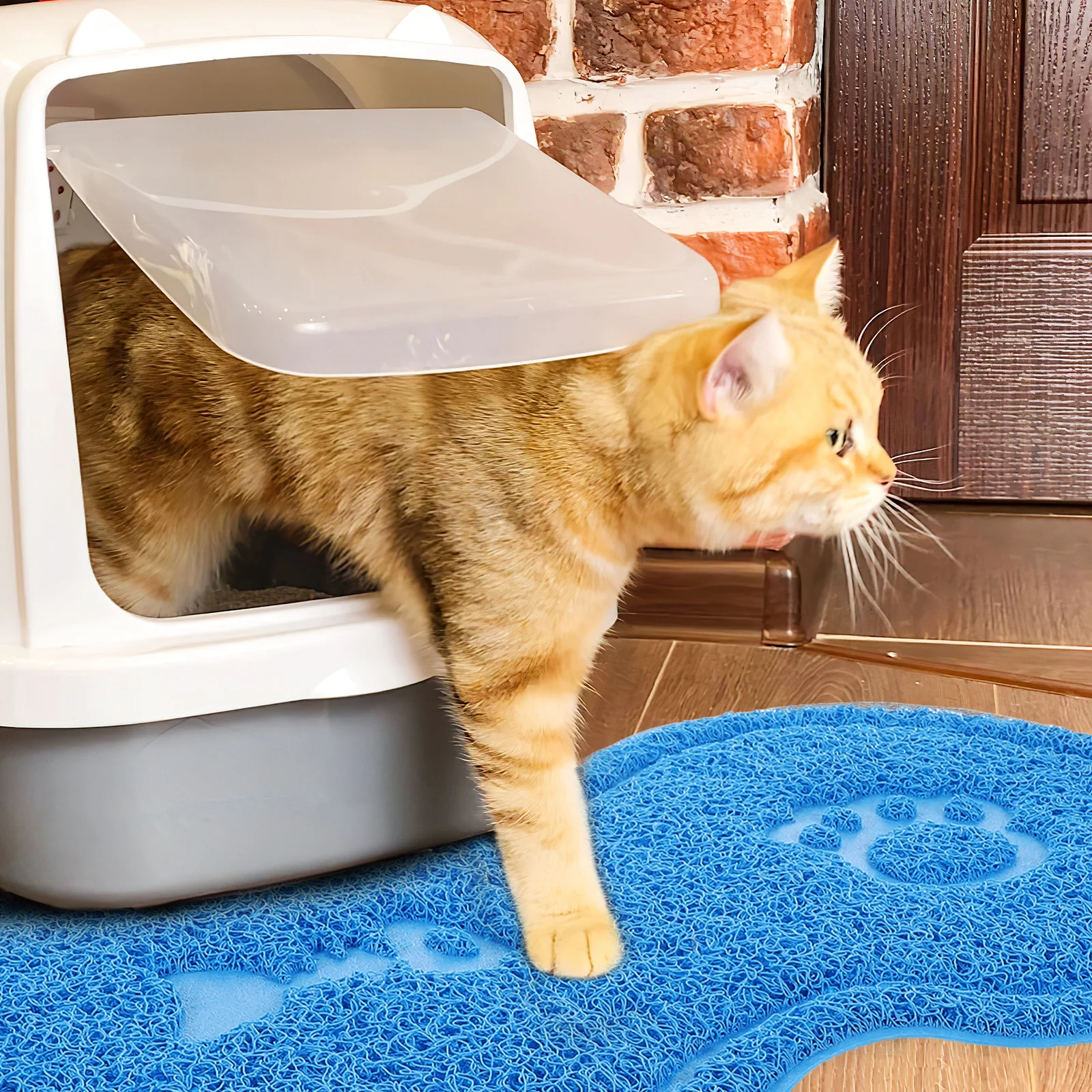 

Pet Mat Non-Slip PVC Cat Litter Tray Absorbent Compact Design for Dog Cat Puppy Kitten Bowl Placemat Random Color