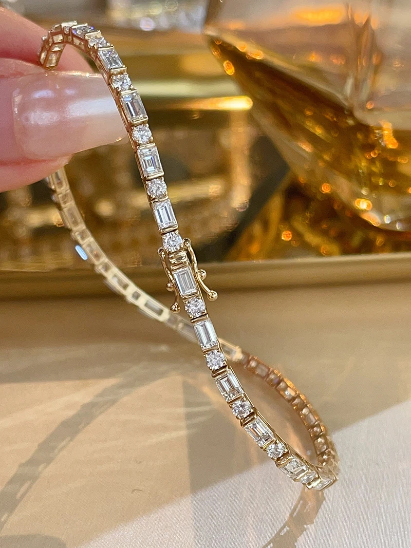 LUOWEND 100% 18K Yellow Gold Bracelet Luxury Elegant Style 4.83carat Real Natural Diamond Bracelet for Women High Party Jewelry