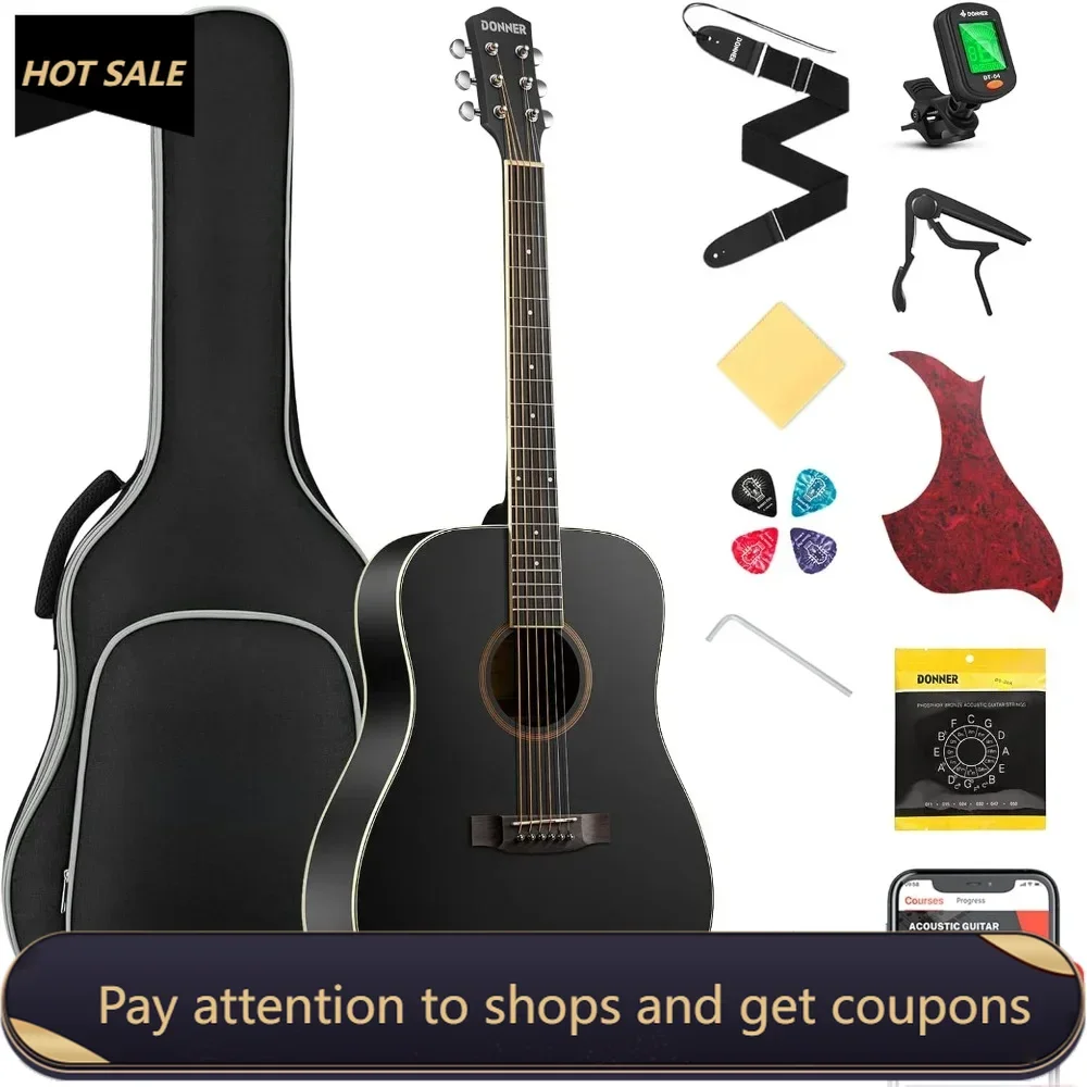 

41'' Full Size Acoustic Guitar - Complete Beginner Kit for Adults, Teens, Dreadnought Acustica Guitarra Bundle Set , Black