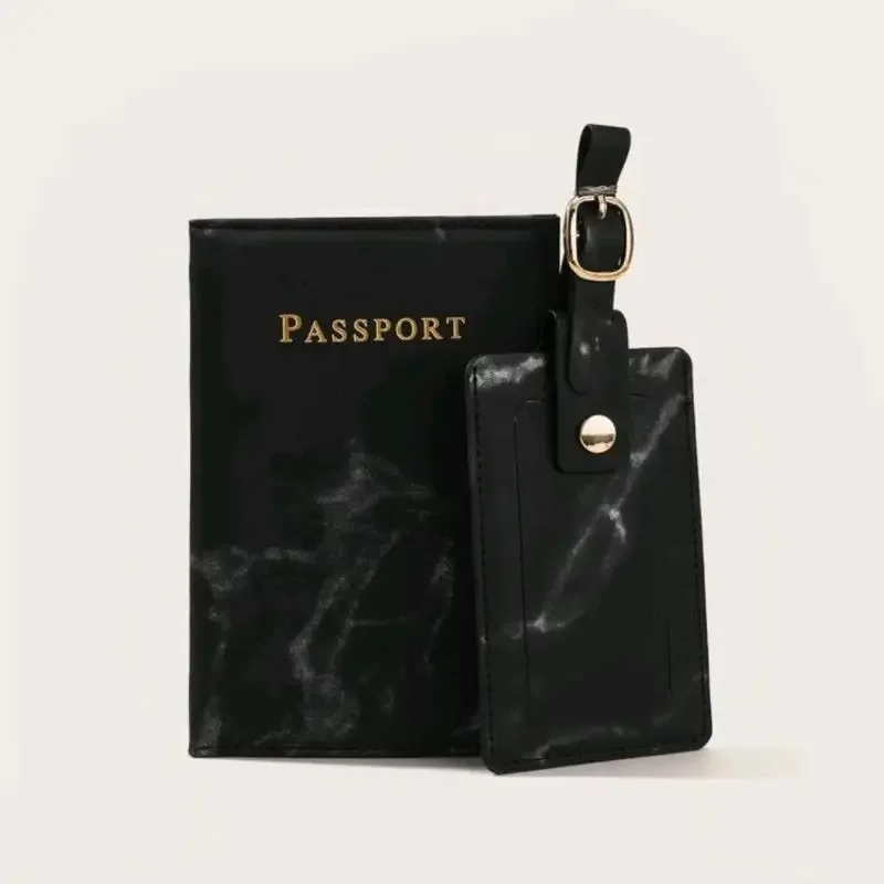 Women Men Passport Cover Pu Leather Marble Style Travel ID Credit Card Passport Holder Ticket Protective Packet Bag Wallet Pouch