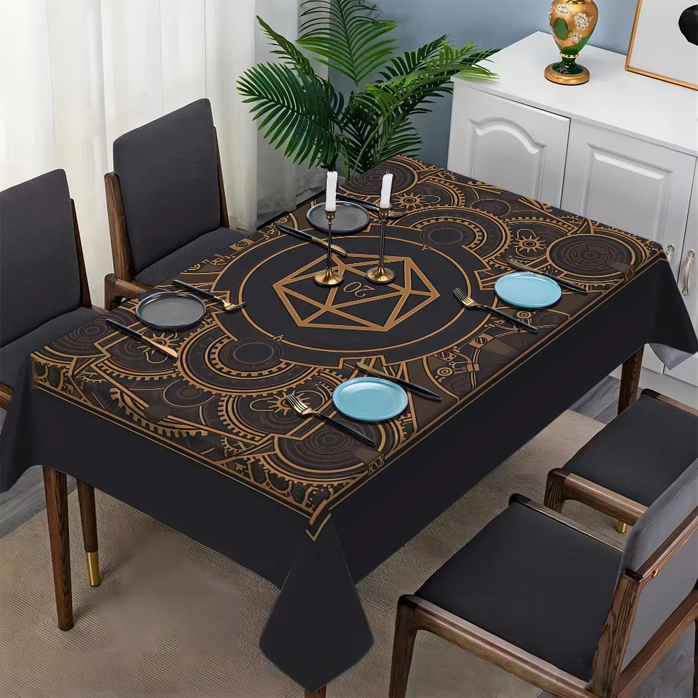 Steampunk Black Golden Gear Pattern Tablecloth - Rectangular Polyester Table Cover for Dining Room, Parties, Home Decor view 4