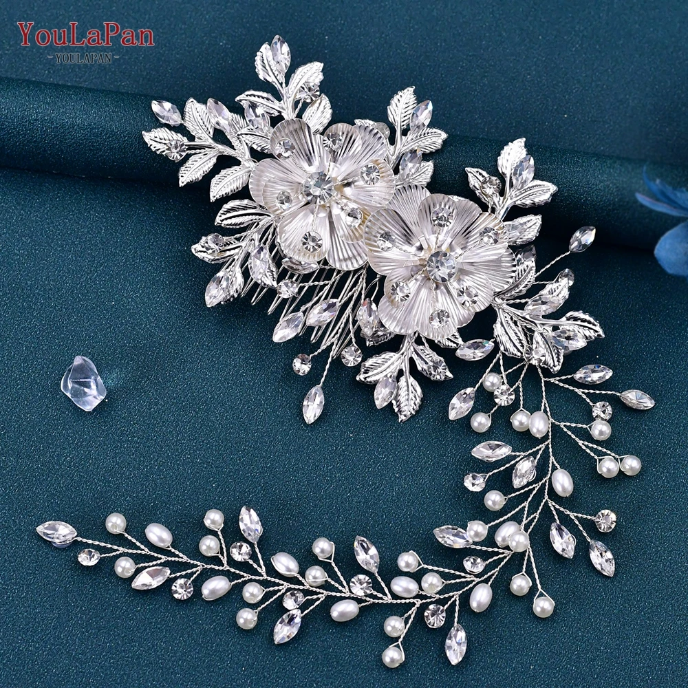 YouLaPan-Diadema de aleación con flores para boda, tocado de novia con perlas elegantes, tocado para niña y mujer, joyería para el cabello nupcial HP511