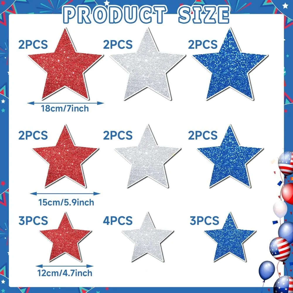 22Pcs 4th of July Patriotic Decorations, Red White Blue Star Magnets for Car, Garage Door, Fridge, Mailbox & Cruise