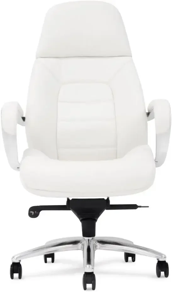 Furniture Gates Genuine Leather Aluminum Base High Back Executive Chair - White