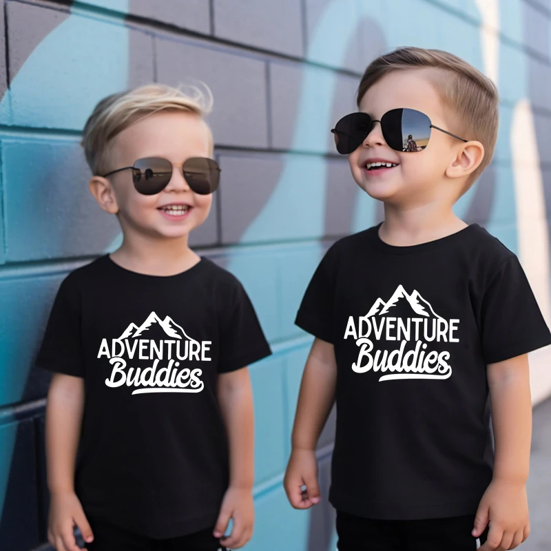 Children's Clothing Adventure Buddies Mountains Tee T-Shirt Sibling Matching Tee Funny Camping Gift Siblings Matching Set TShirt