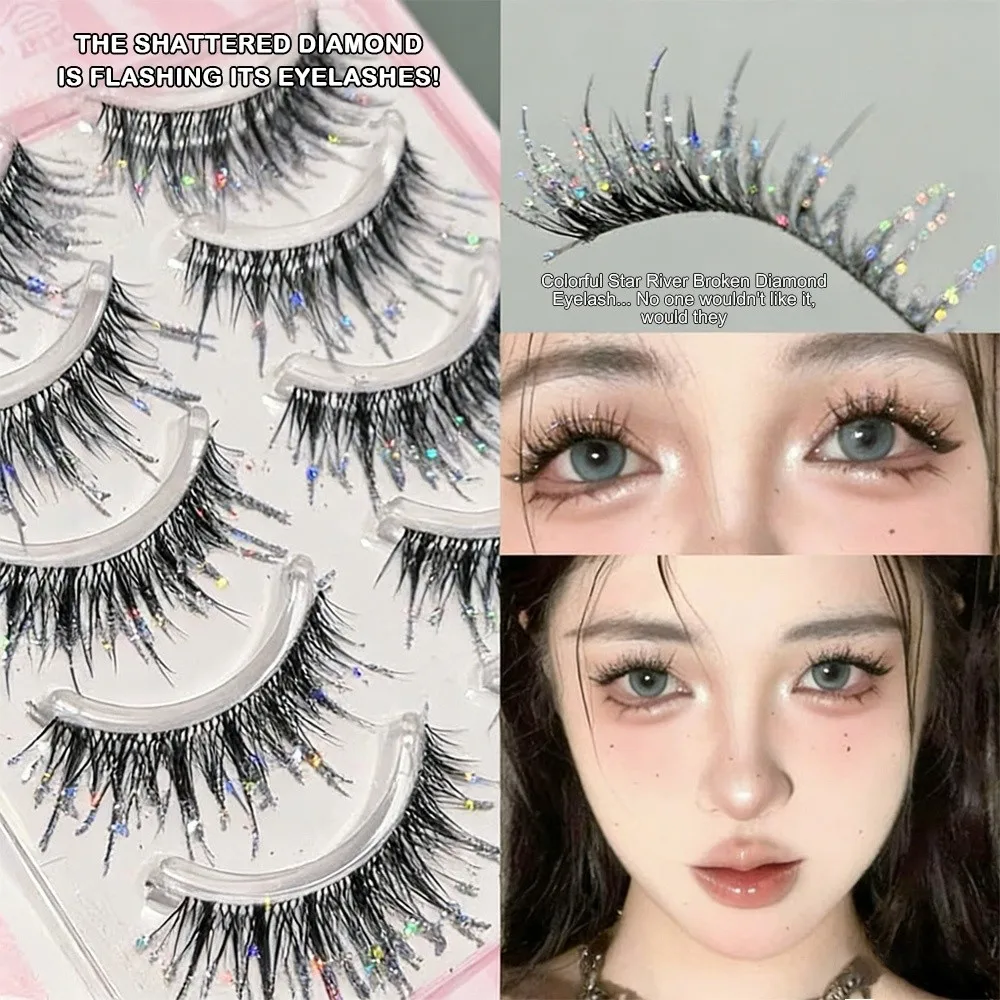 Colorful Rhinestone Rhinestone False Eyelashes Dazzling Cross Strip False Eyelashes Fluffy Texture C-Curved Eyelashes