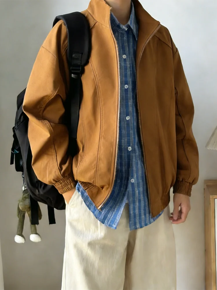 

American Sle Deconstructed Men's Spring Autumn Flight Jaet Stand Collar Tee Proof ort Coat Youth Faion Polyester Fiber