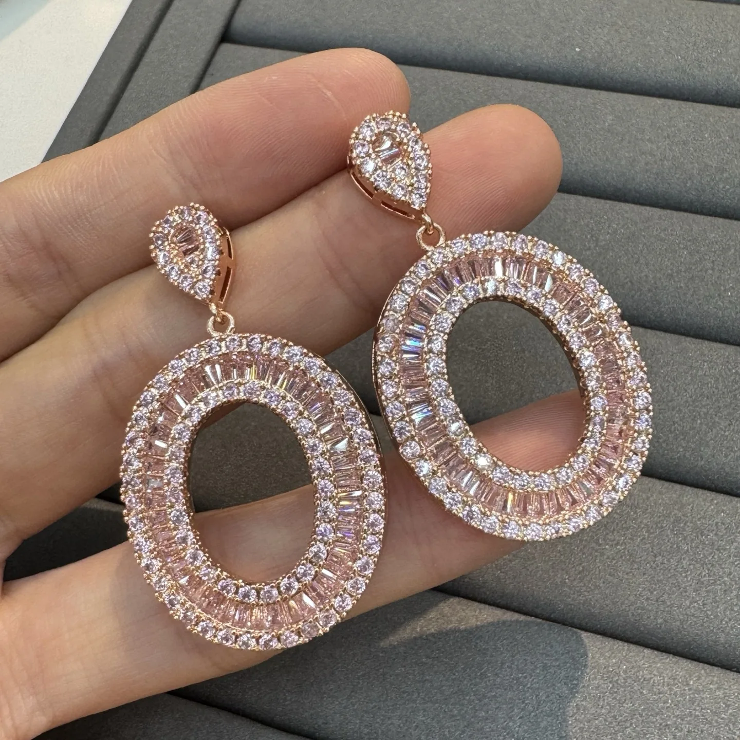 fashion cubic zirconia earrings for women shiny jewelry silver color pink fushia purple circle dangling earrings gala event