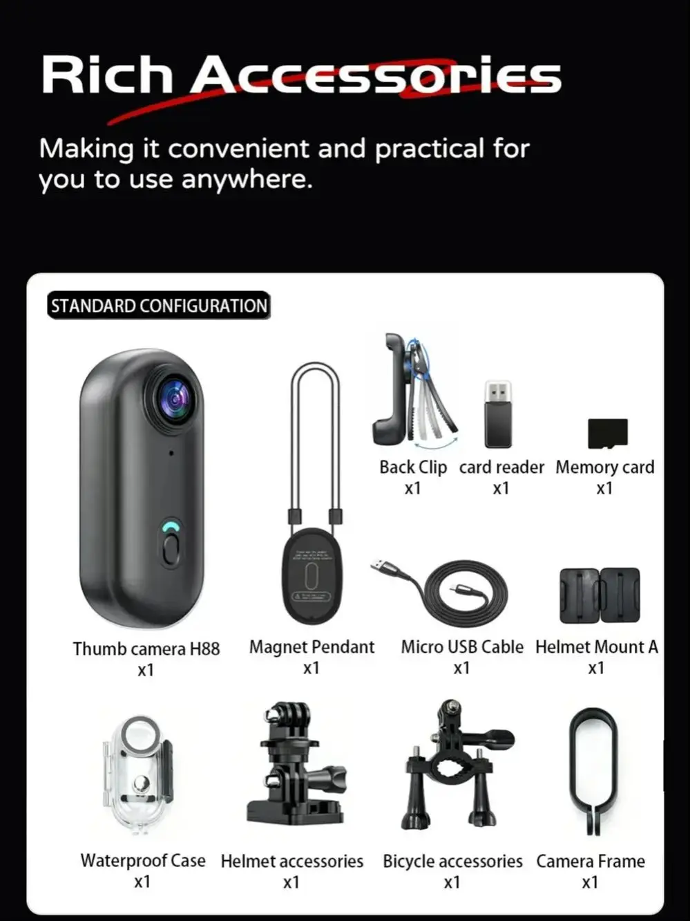 4K Mini HD WiFi 2.4G Action-Kamera Wasserdicht mit Magnetclip für Brust, Körper, Motorrad POV Tragbare Daumen-Videokamera für Vlogs