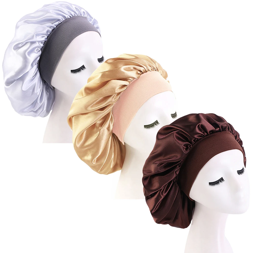 

Satin Bonnet Silk Bonnet Hair Wrap for Sleeping Sleep Cap with Elastic Soft Band 3pcs Big Bonnets for Women Hair Care Caps