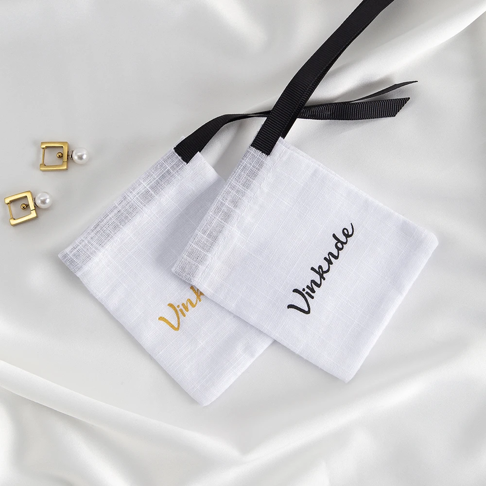 

50Pcs Custom Logo White Cotton Gift Bags 8x10cm(3"x4") 9x12cm 10x15cm 13x18cm Muslin Canvas Drawstring Pouches Jewelry Sachets